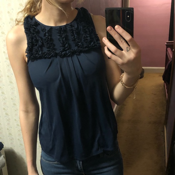 Navy Blue Ruffle Tank - Picture 1 of 5